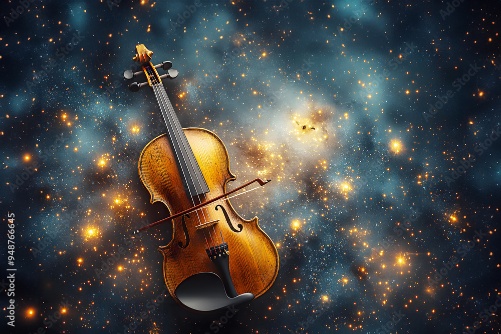 Fototapeta premium Beautifully Crafted Violin Floating in the Night Sky