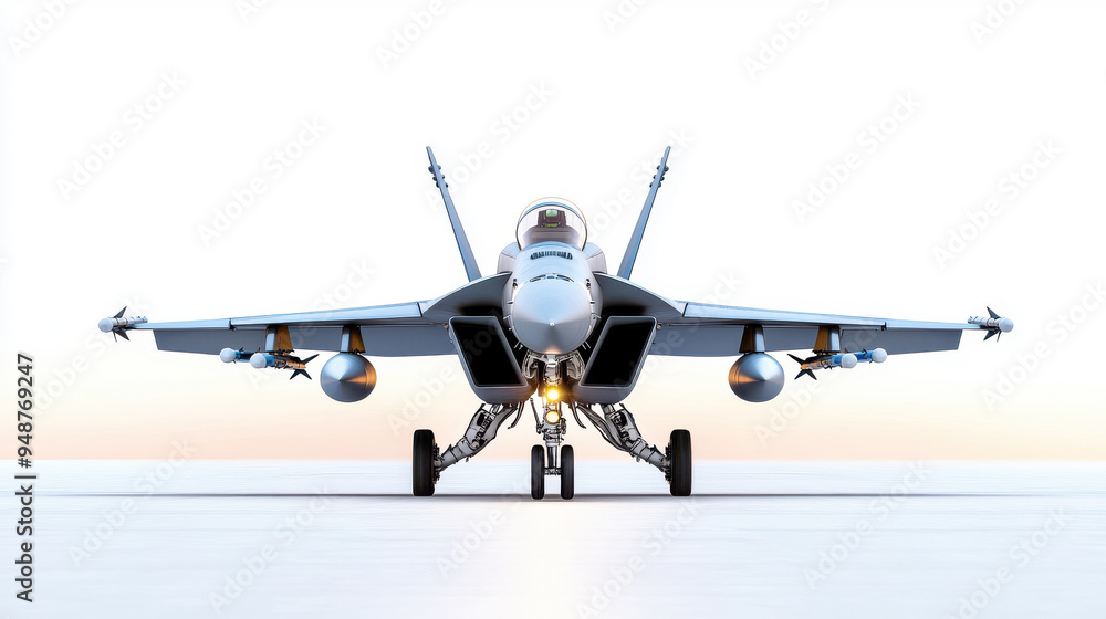 Fototapeta premium A powerful military jet showcasing advanced aerodynamics and precision engineering in a dynamic setting.