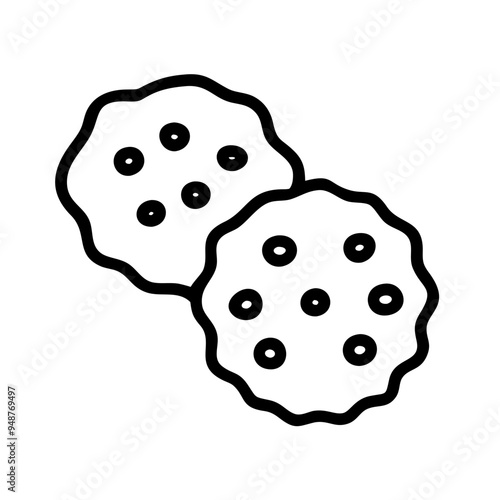 Minimalist outline of two cookies with sprinkles, black and white, festive dessert