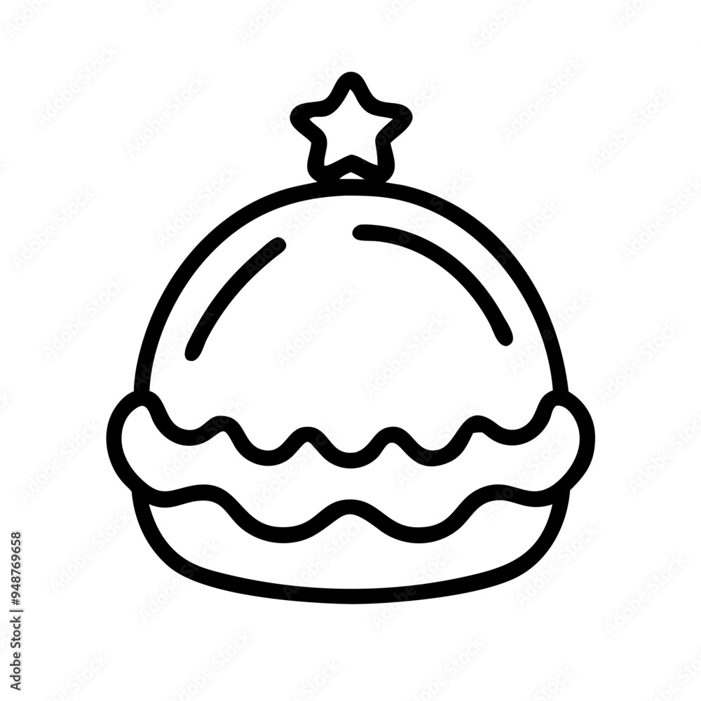 Christmas pudding with star topper icon in black outline Christmas pudding with star topper icon in black outline