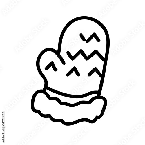 Cozy winter mitten icon in black outline