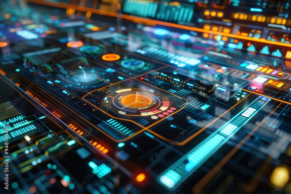 Digital interface with futuristic holographic displays Digital interface with futuristic holographic displays