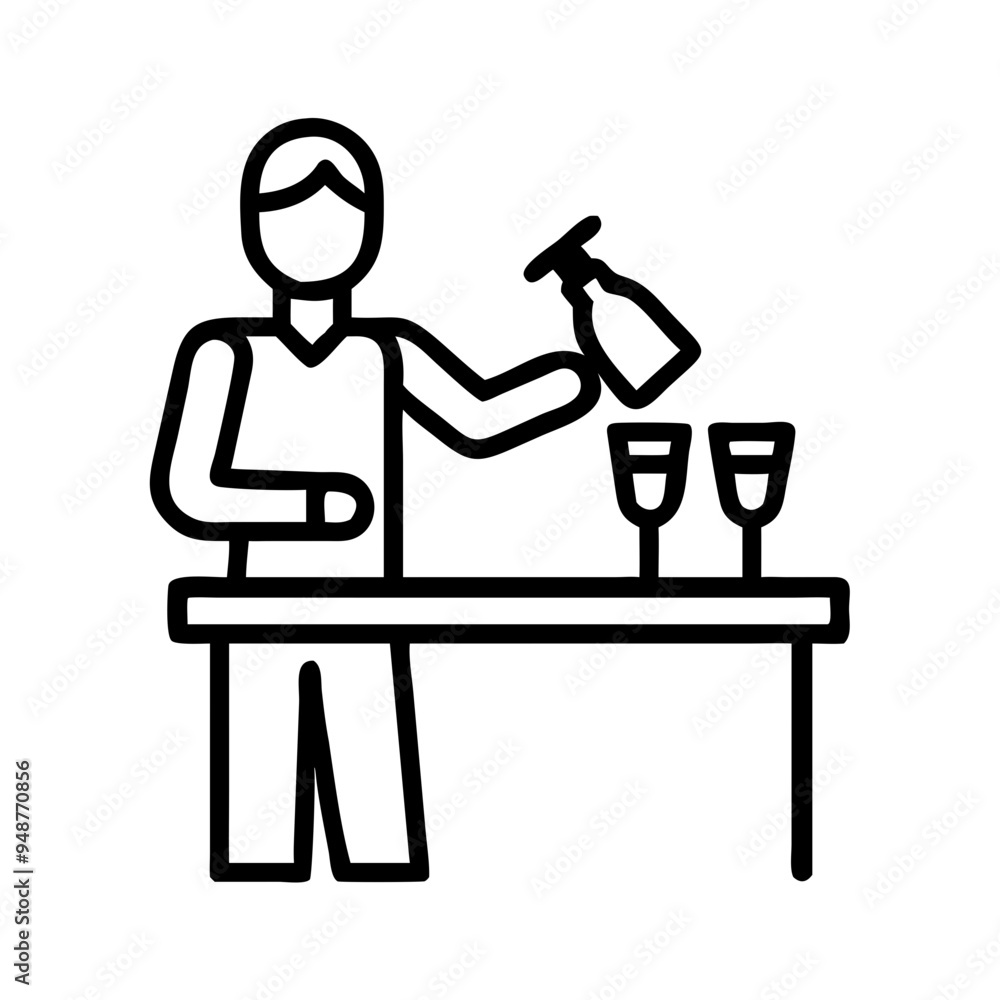 outline icon of a bartender pouring a drink, vector illustration outline icon of a bartender pouring a drink, vector illustration