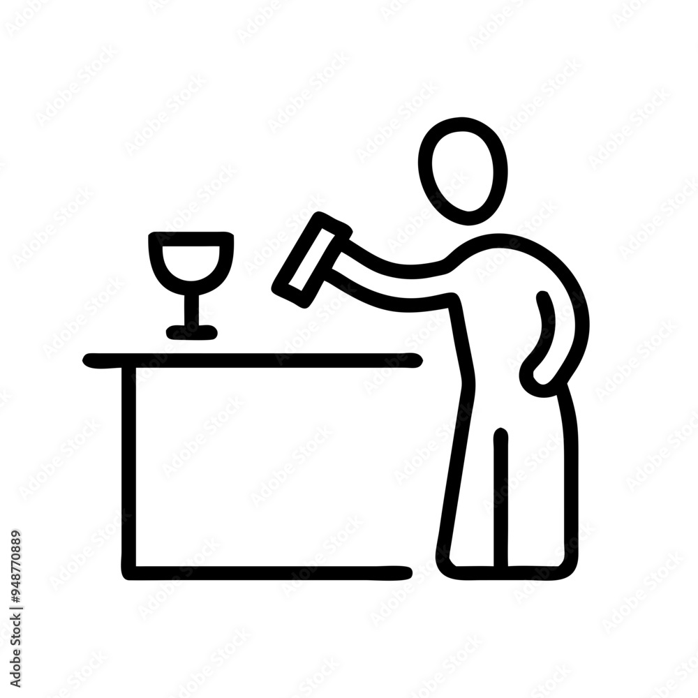 Fototapeta premium outline icon of a bartender pouring a drink, vector illustration