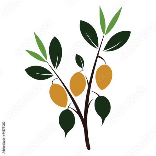 green chickpeas arranged on a twig with leaves, vector illustration 