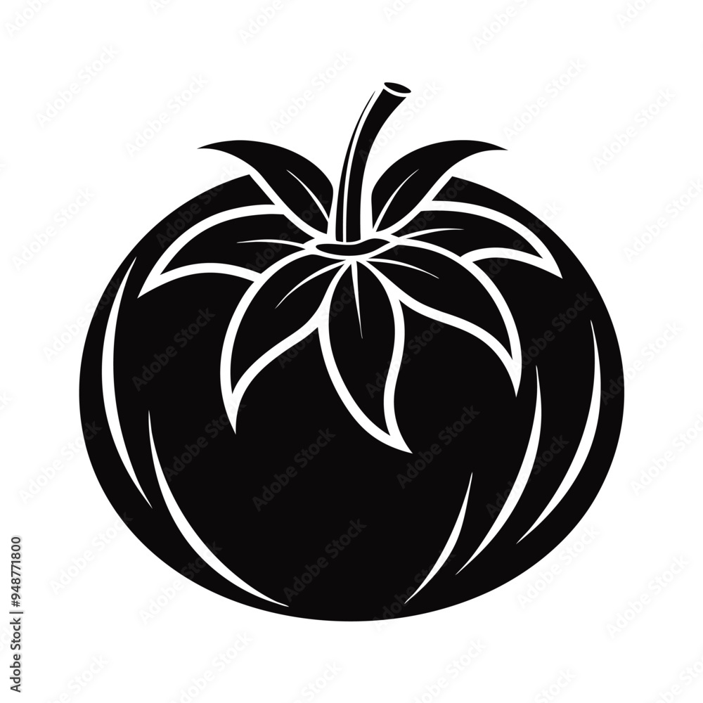 silhouette vector illustration of a tomato with leaves silhouette vector illustration of a tomato with leaves