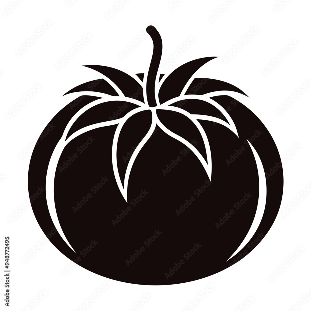 silhouette vector illustration of a tomato with leaves silhouette vector illustration of a tomato with leaves