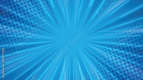 Blue Comics rays background with halftones. Vector summer backdrop illustrations stock illustration