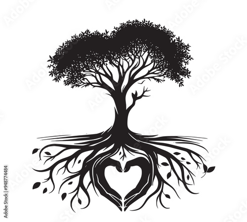 tree silhouette vector for heart