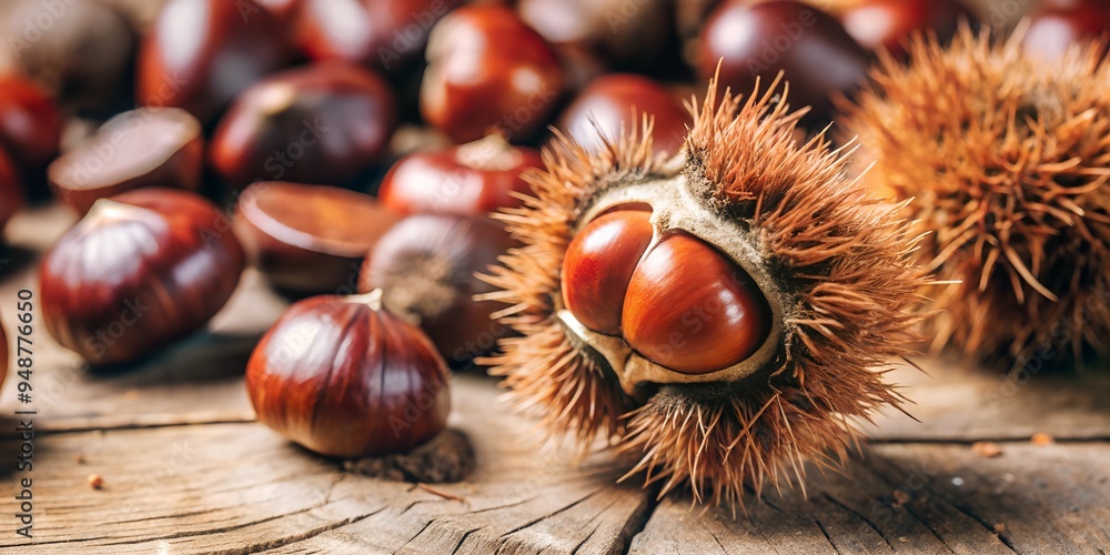 chestnut on a wooden table
