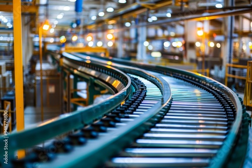 Conveyor belt transporting goods in a manufacturing facility