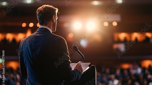 prominent Indian business leader delivering a speech at a conference, with a focus on vision and innovation
