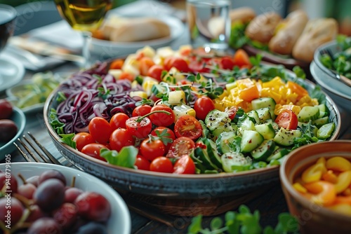 Colorful Salad with Grapes and Bread