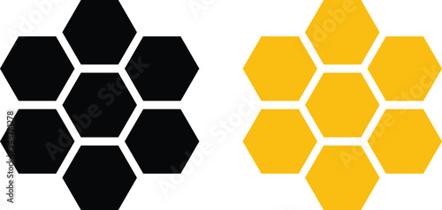 Honeycomb icon set . Black and golden honeycomb icon . Bee honey comb icon vector