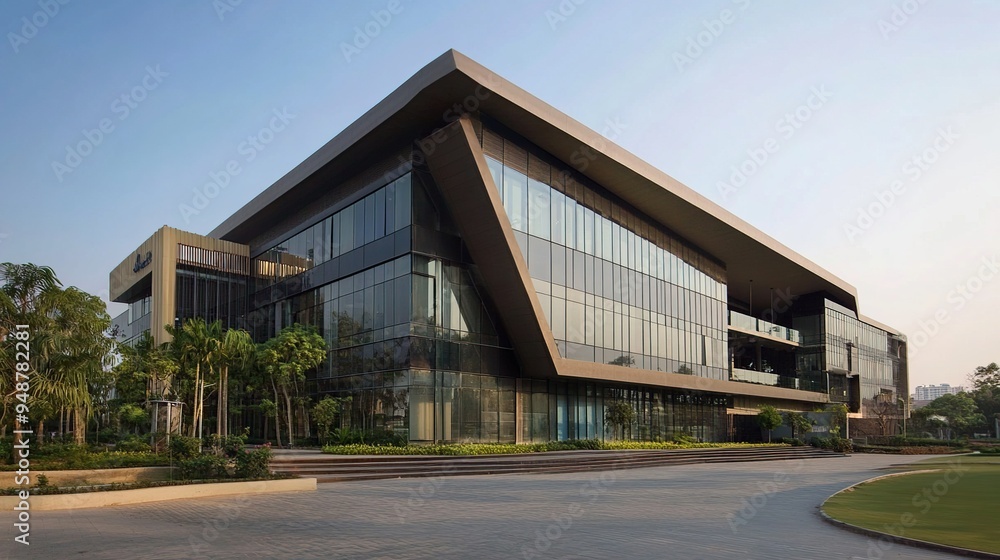 The corporate headquarters of a major Indian company, showcasing modern architecture and dynamic work culture The corporate headquarters of a major Indian company, showcasing modern architecture and dynamic work culture