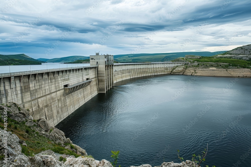 Hydroelectric dam holding back a vast reservoir Hydroelectric dam holding back a vast reservoir