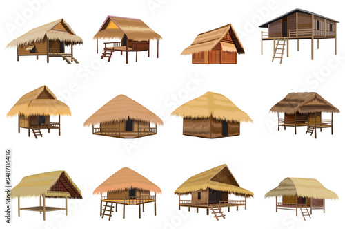 isolated straw hut on white background vector design