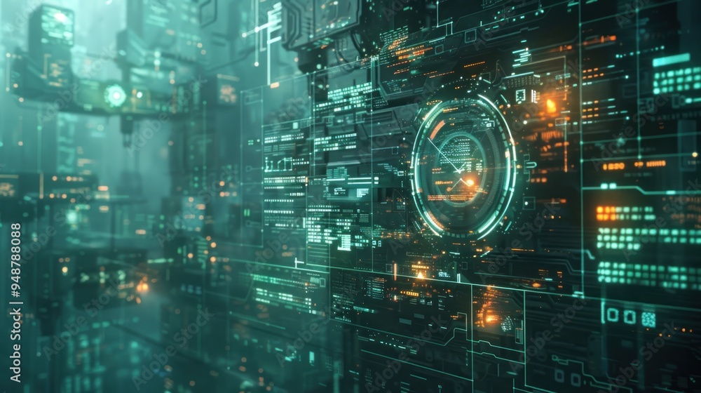 Digital backdrop with translucent screens and holographic interfaces for digital archiving. Digital backdrop with translucent screens and holographic interfaces for digital archiving.