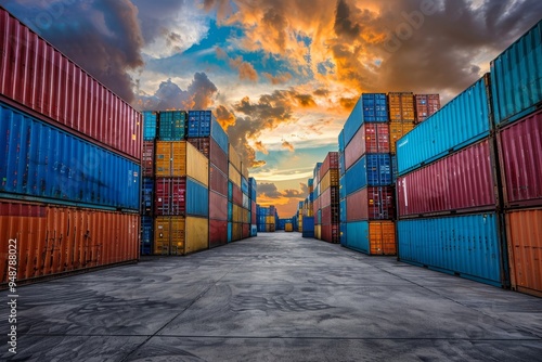 Wallpaper Mural Industrial storage yard with stacked containers Torontodigital.ca