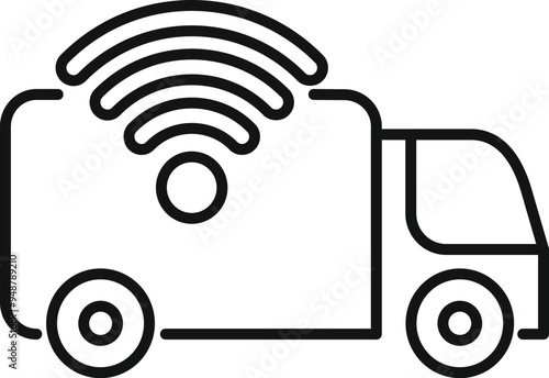 Simple icon of a delivery truck emitting a wifi signal, representing real time tracking and logistics optimization