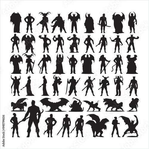 Demon devil and hell silhouettes set large pack silhouette on white background

