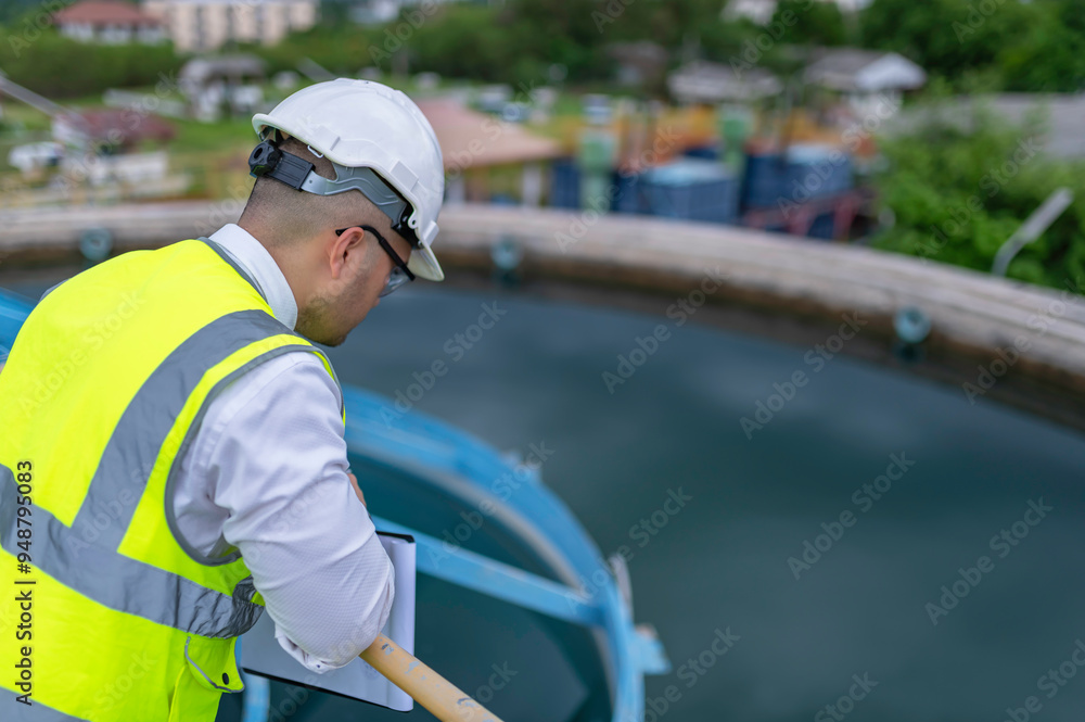 Environmental engineers work at wastewater treatment plants,Water supply engineering working at Water recycling plant for reuse Environmental engineers work at wastewater treatment plants,Water supply engineering working at Water recycling plant for reuse