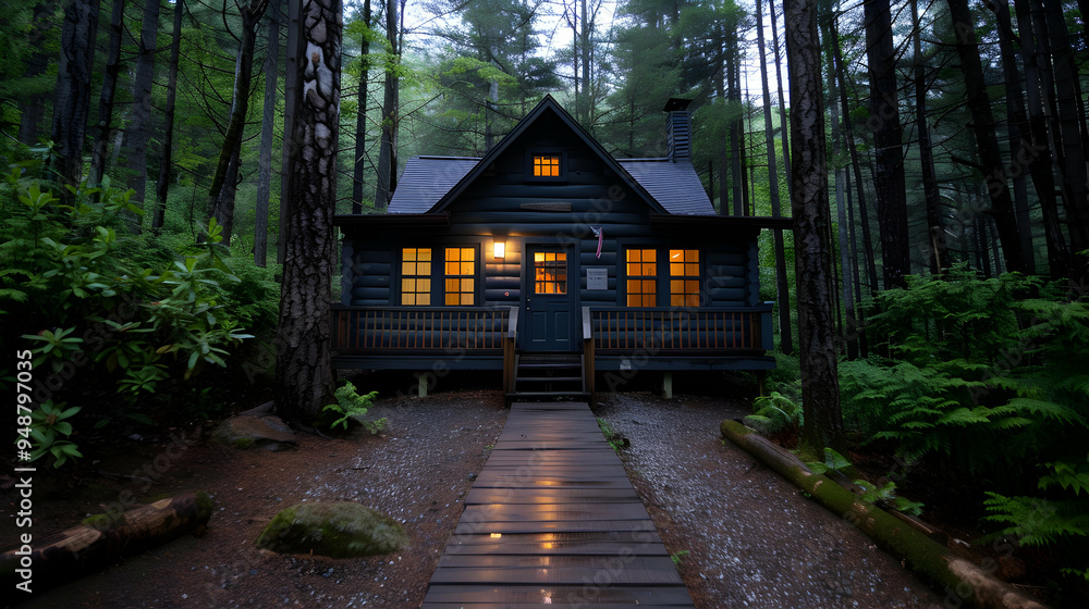 Naklejka premium Small Cabin The Middle Forest