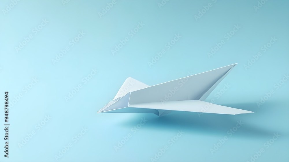 A close-up shot of a realistic paper airplane resting on a light solid color background, showcasing its folds and creases A close-up shot of a realistic paper airplane resting on a light solid color background, showcasing its folds and creases