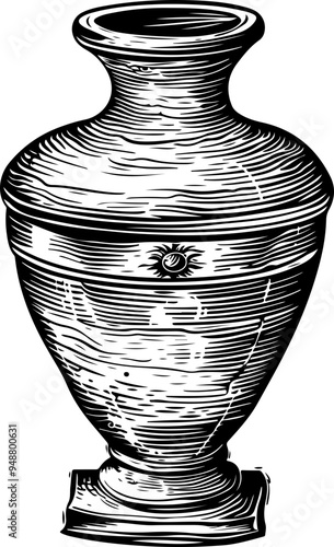 Intricate Black and White Vase Illustration