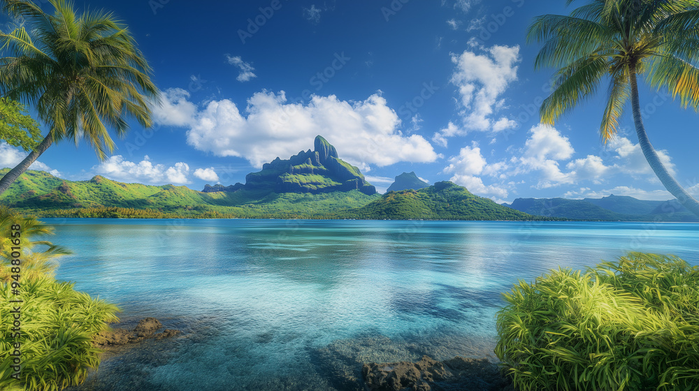 Bora Bora Beach is beautiful, the sea water is beautiful, the sky is clear, and the atmosphere is good.