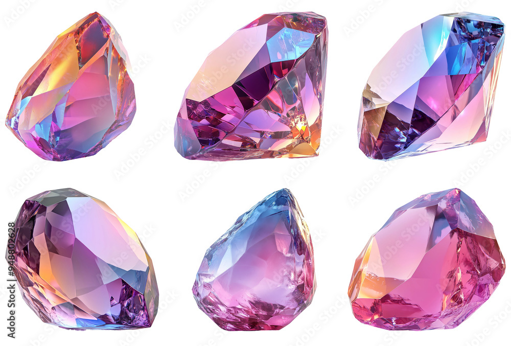 Collection of colorful gemstones with faceted cut isolated on transparent background Collection of colorful gemstones with faceted cut isolated on transparent background
