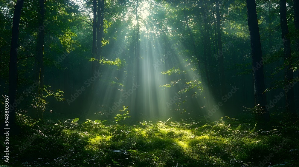 Misty Forest Dawn, a serene morning scene where soft mist envelops a lush forest, golden rays of sunlight pierce through the towering trees, creating a tranquil atmosphere. Misty Forest Dawn, a serene morning scene where soft mist envelops a lush forest, golden rays of sunlight pierce through the towering trees, creating a tranquil atmosphere.