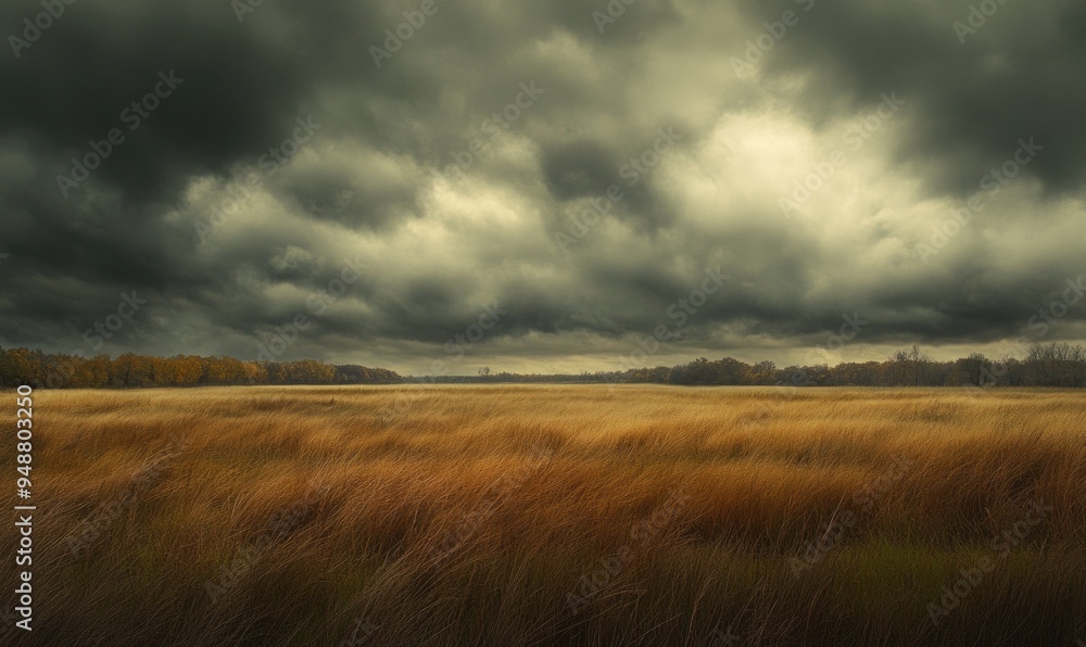 Dark clouds looming over a wide open field Dark clouds looming over a wide open field
