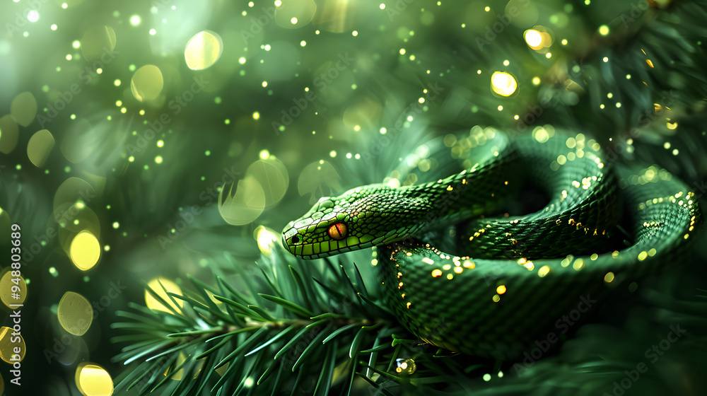 Beautiful colorful festive Christmas background in the year of the snake. AI Generated Beautiful colorful festive Christmas background in the year of the snake. AI Generated