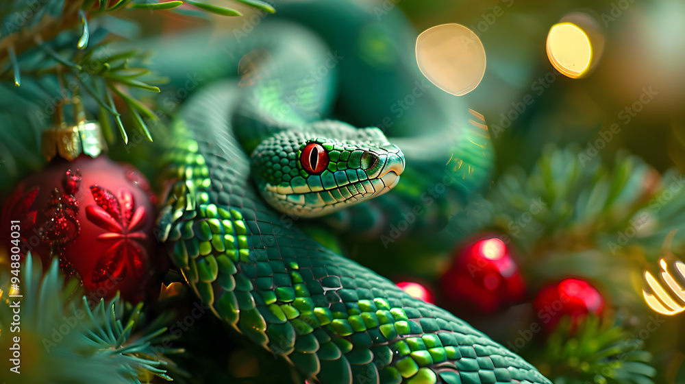 Fototapeta premium Beautiful colorful festive Christmas background in the year of the snake. AI Generated