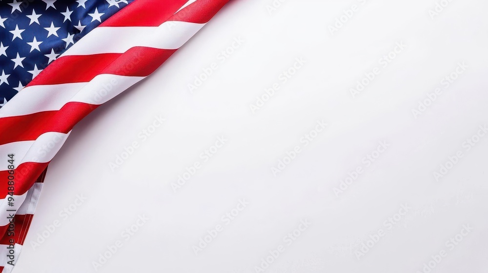 Fototapeta premium Vibrant American Flag Banner on White Background Perfect for Digital Designs