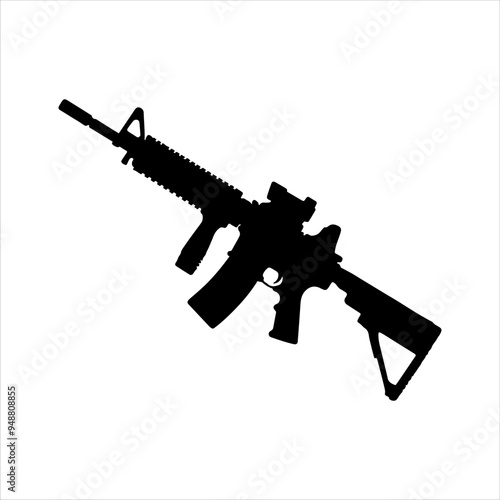 Black assault rifle m416 silhouette vector illustration design on white background.