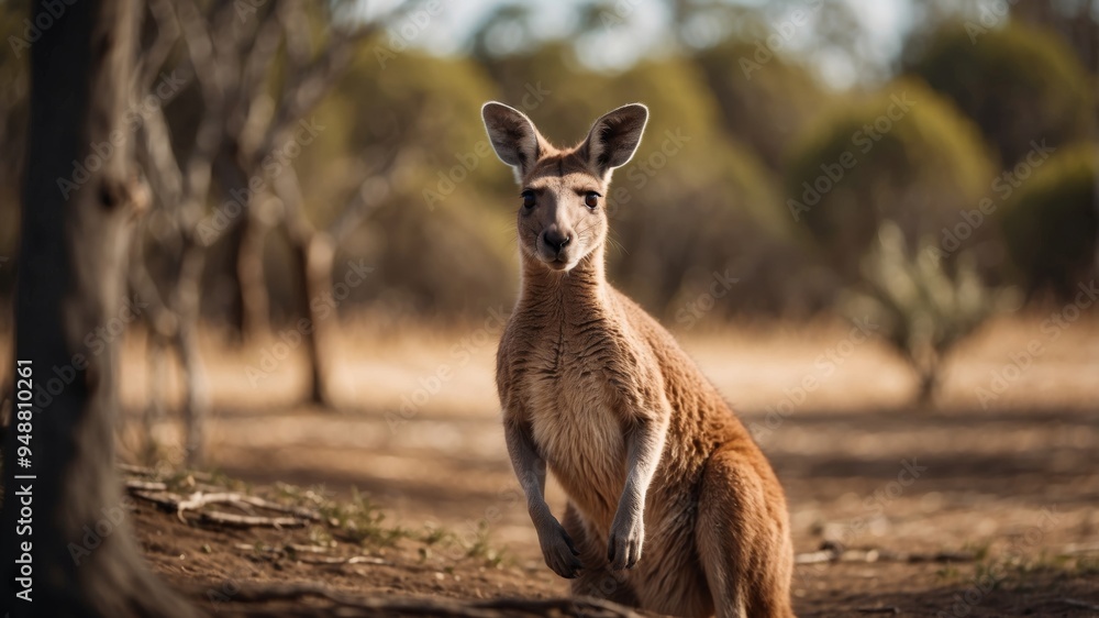 Fototapeta premium Close-up of a Curious Kangaroo in its Natural Habitat.