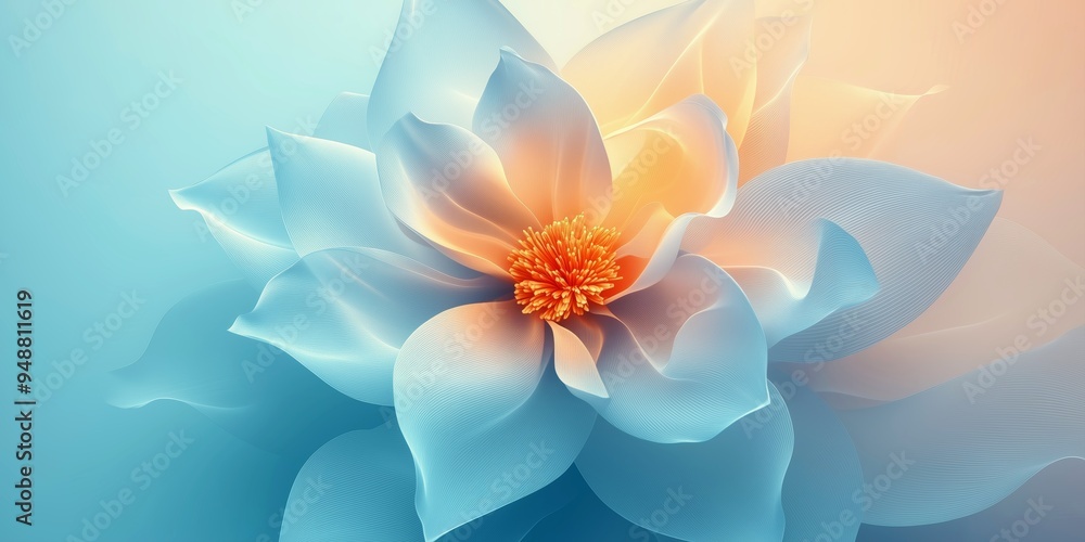 Fototapeta premium A visually stunning digital illustration of a blooming flower with a blue and yellow gradient, Digital Art, Floral, Blooming, Blue, Yellow, Gradient, Soft Lighting