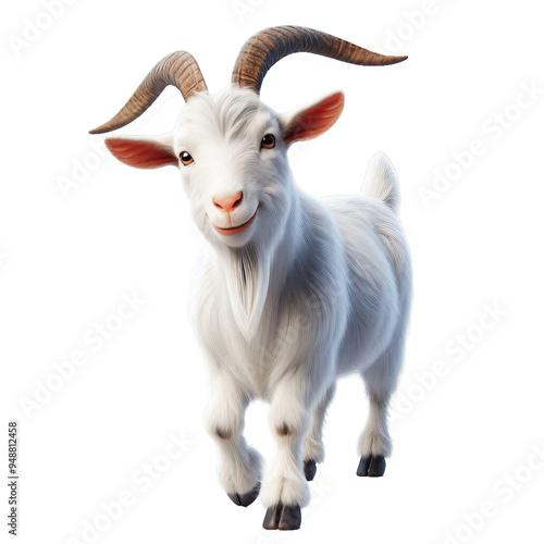 Adorable White Goat Smiling, isolated on a transparent background - Cute Farm Animal Portrait