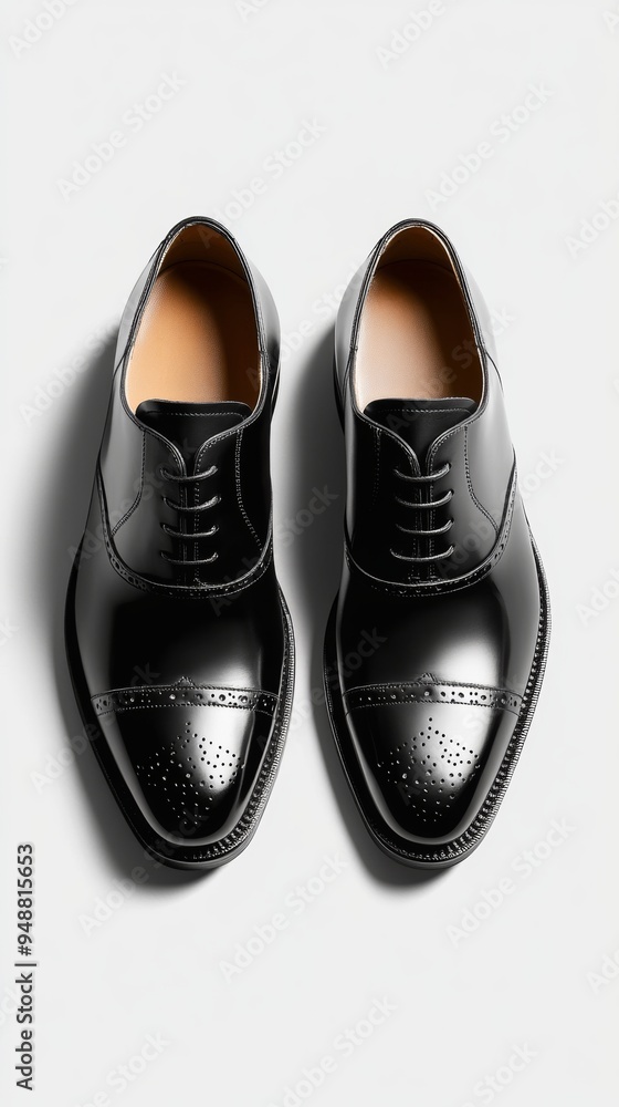 Classic Black Leather Oxford ShoesPolished Finish on White Background for Elegant Style Classic Black Leather Oxford ShoesPolished Finish on White Background for Elegant Style