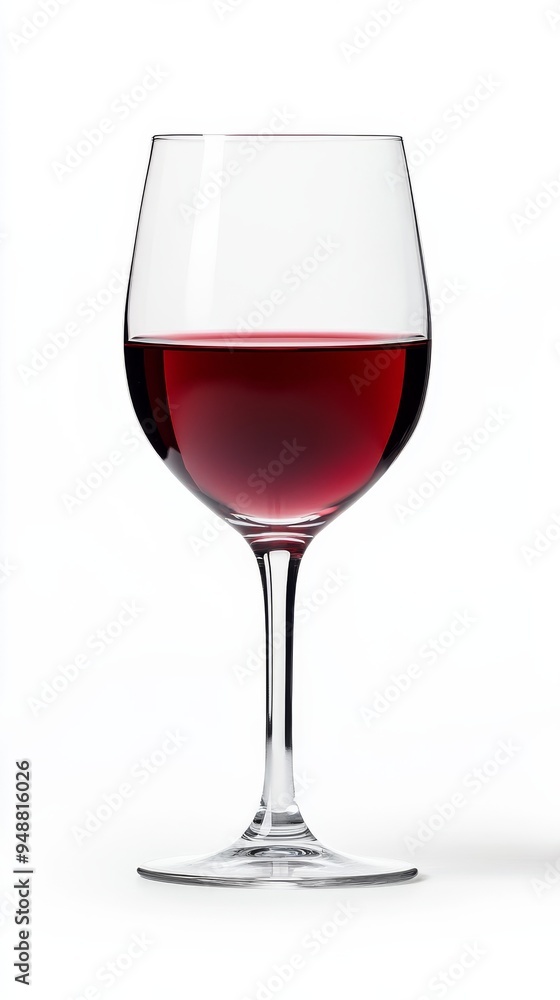 Elegant Red Wine Glass Isolated on White BackgroundLight Reflections and Textures Elegant Red Wine Glass Isolated on White BackgroundLight Reflections and Textures