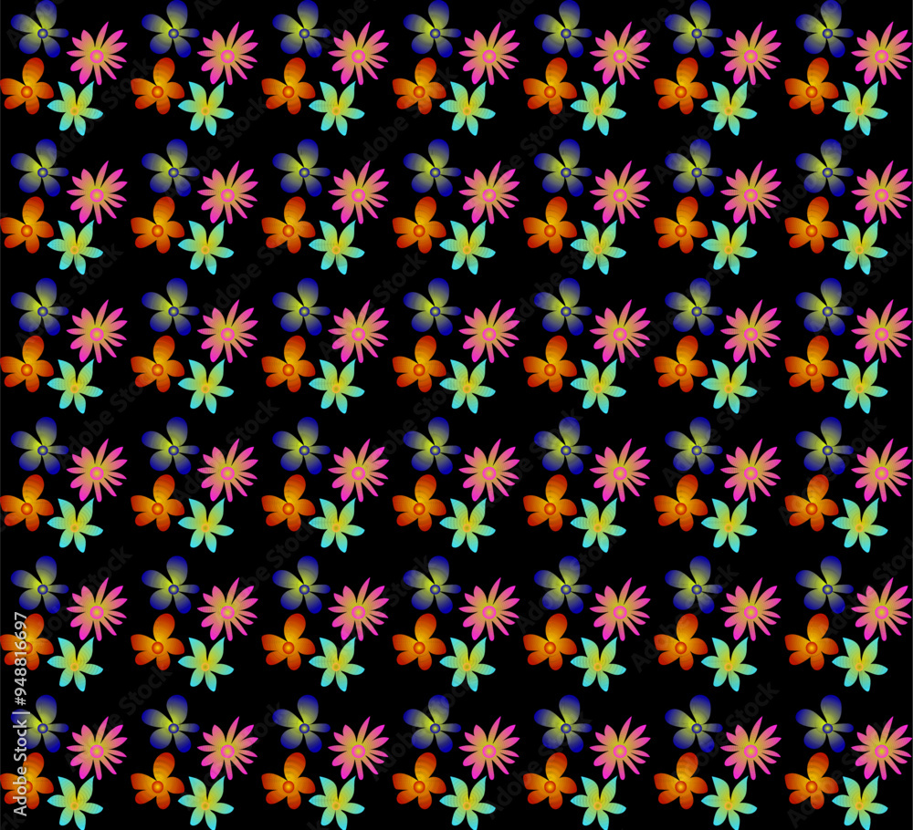 Beautiful bright floral pattern on a black background Beautiful bright floral pattern on a black background