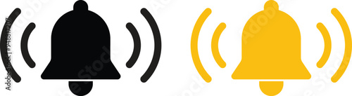 Notification bell icon set . Black and yellow notification icon . New message notification icon vector