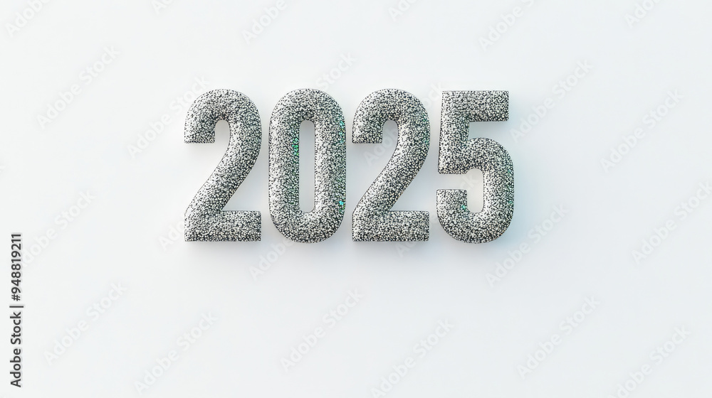 A silver-textured number '2025' on a pristine white background signifies the futuristic and technological advancements anticipated in that era. A silver-textured number '2025' on a pristine white background signifies the futuristic and technological advancements anticipated in that era.