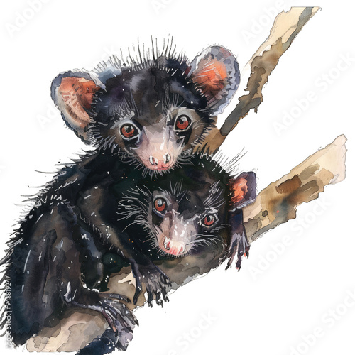  Watercolor painting Aye two animal isolated white background. Aye png Aye isolated background Aye transparent photo photo