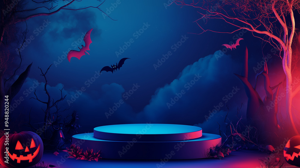 Obraz premium Eerie Stage, banner ad, halloween theme, podium, space for text