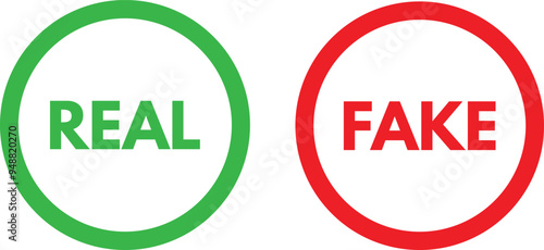 Real and fake icons . Round real and fake stamp icon . Vector