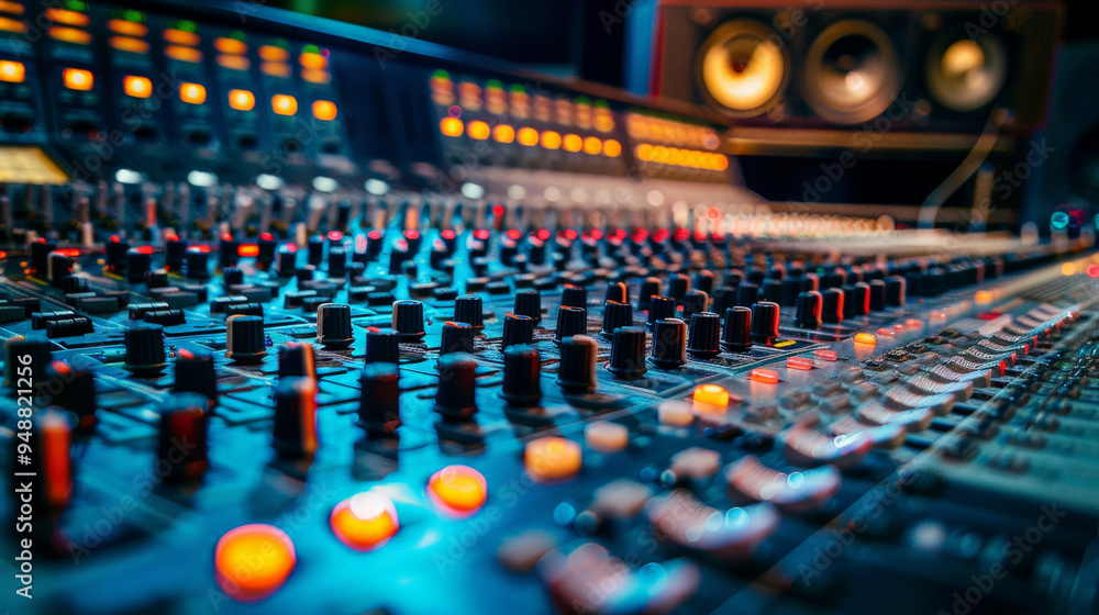 Fototapeta premium audio mixing console in recording studio