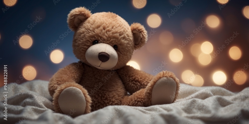 Dreamy night scene with teddy bear and crescent moon. Dreamy night scene with teddy bear and crescent moon.